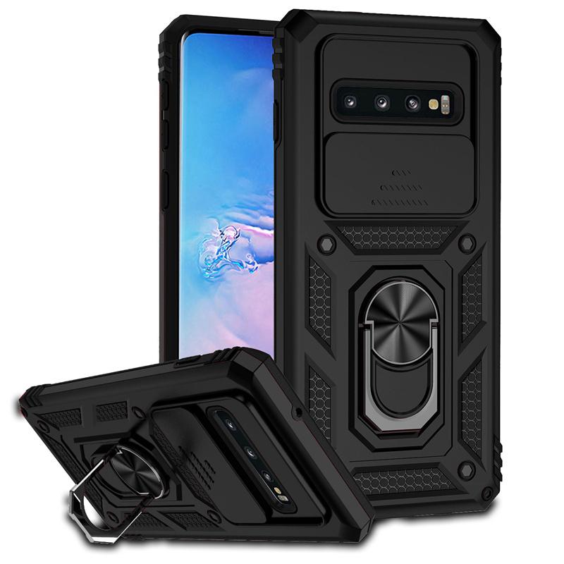 Für Samsung Galaxy S10 S10 Plus Hülle Stoßfeste Panzerfolie Kameraschutzhülle für Samsung S10 S10+Plus Ringhalterabdeckung For Samsung S10 schwarz