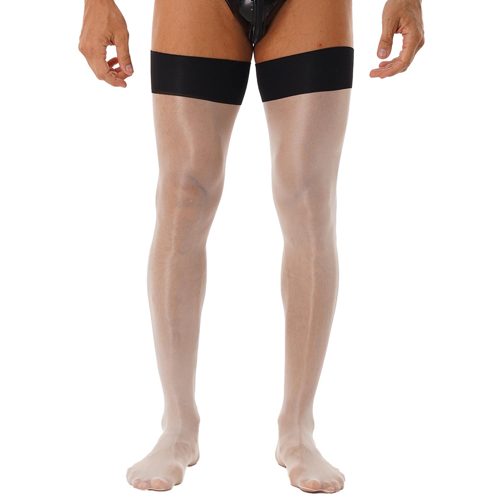 Herren glänzende dehnbare Strümpfe, hohe transparente Socken, Sissy-Strumpfwaren, Socken, Unterwäsche, Overknee-Strümpfe, Kostümzubehör One Size weiß