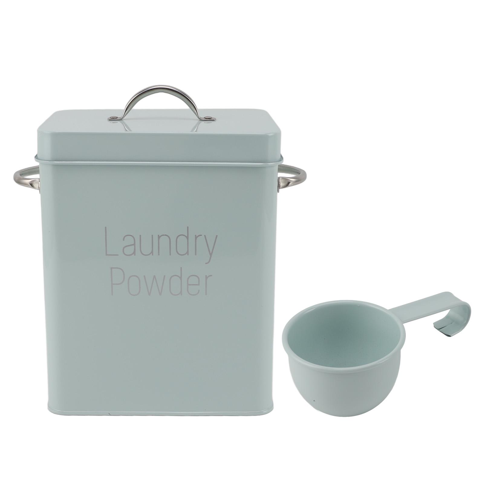 Metall-Waschraumbehälter mit zwei seitlichen Griffen und Löffeldeckel, Bauernhaus-Waschpulver hellgrüne