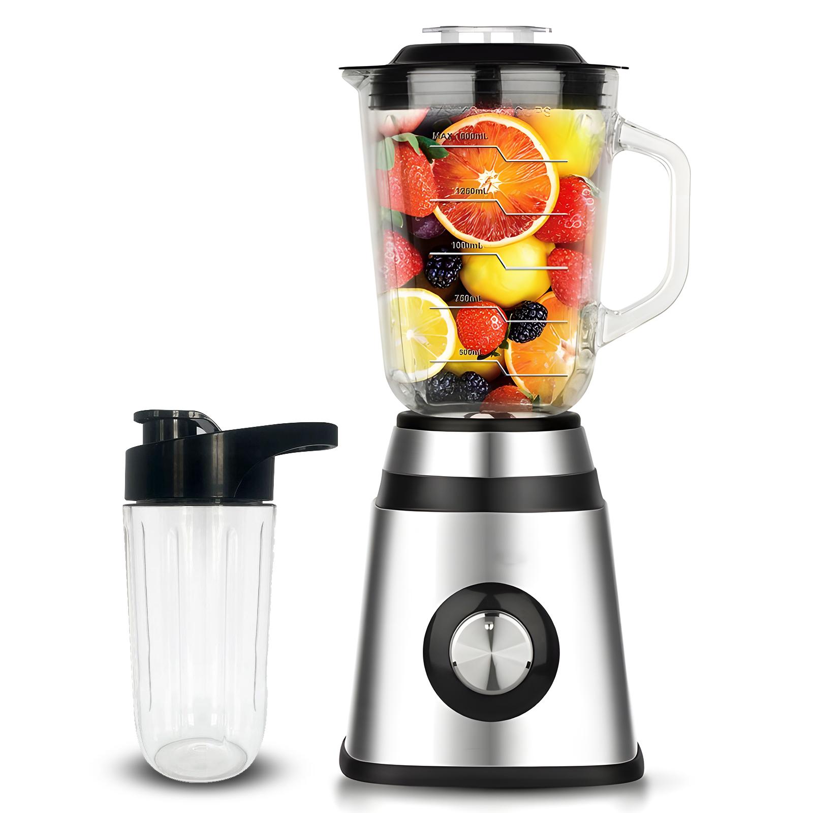 Smoothie-Mixer in persönlicher Größe mit Becher für die Küche, 400 W, kleiner Mixer aus Edelstahl, 2 Geschwindigkeiten UK plug schwarz/silber