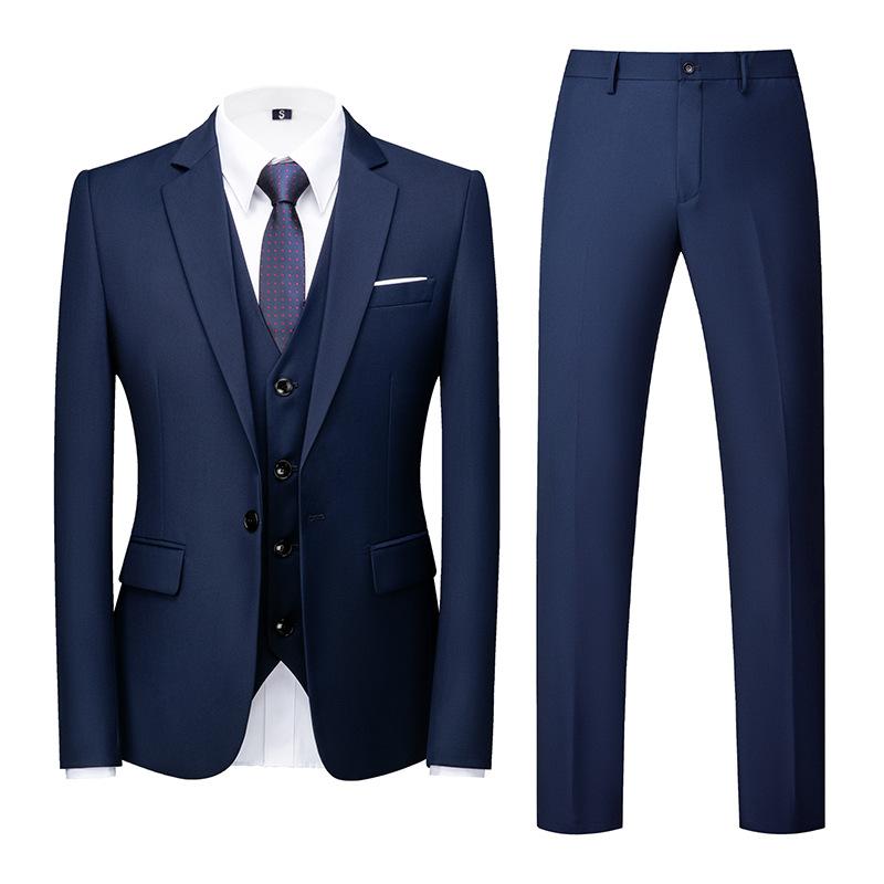 Formeller Anzug, 3-teiliges Set, Anzug für Herren, Business, Büro, Hochzeit, Party, Anzug, Blazer + Hose + Weste XXL blau