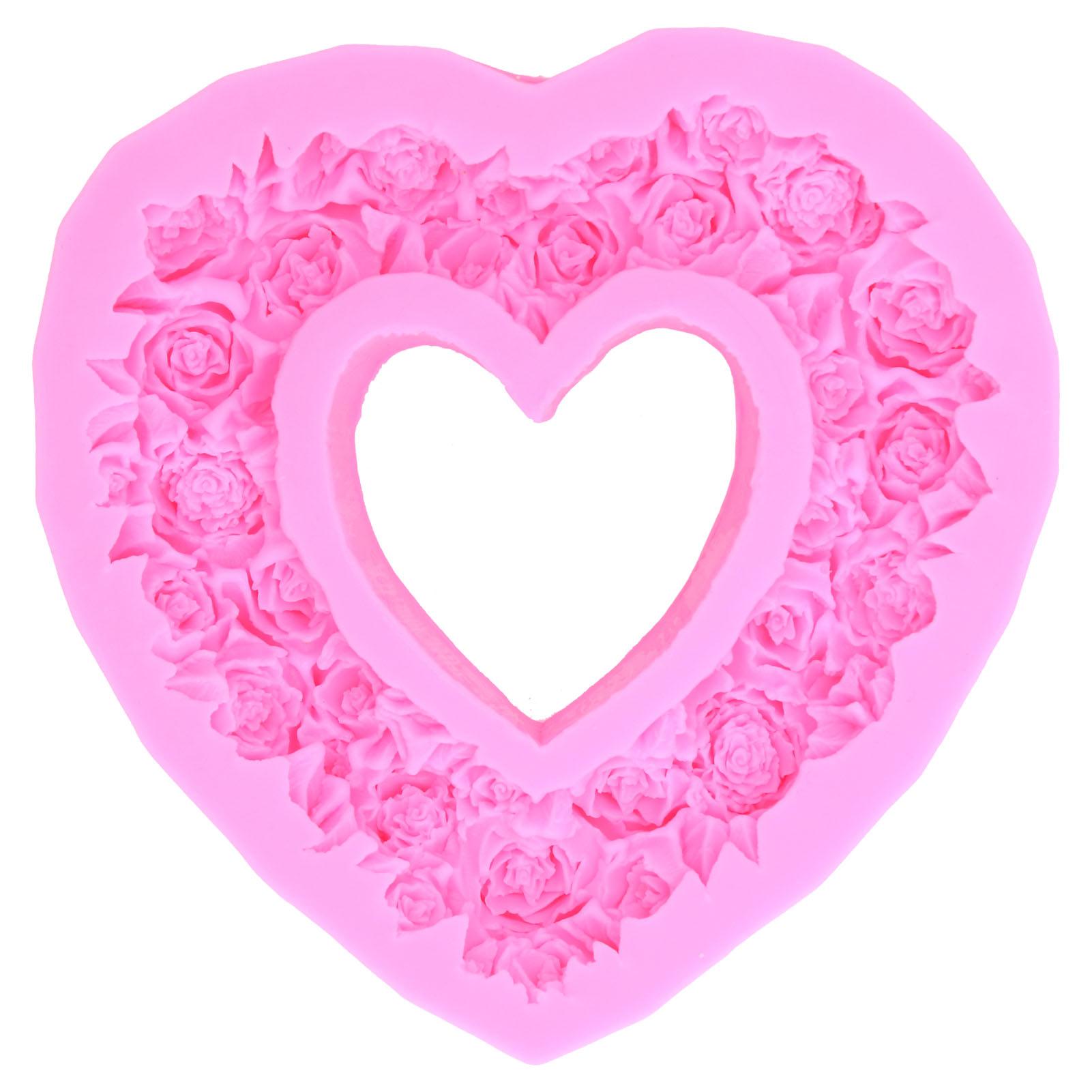 Silikon Rosen Kuchenform Herz Kranz Form 3D Rosen Backform für Hochzeit Geburtstagsfeier L(for 6.5-9kg)