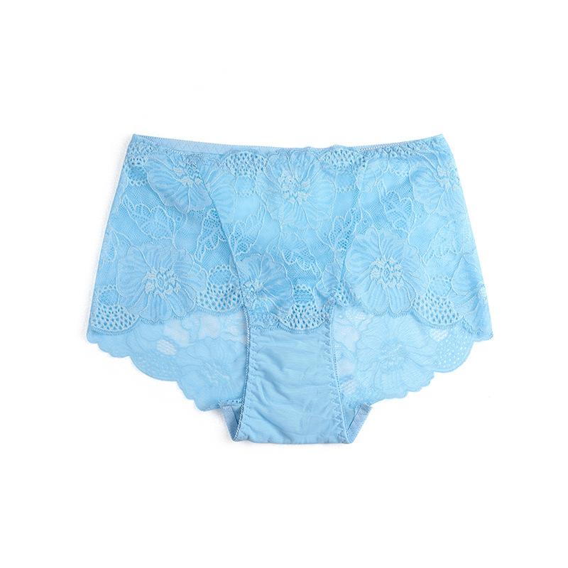 Damen Sexy Spitze Slips Blumen Stickerei Unterwäsche Mittelhoch Taille Po Lift Nahtlose Slips Übergröße Elastizität Slip M himmelblaue