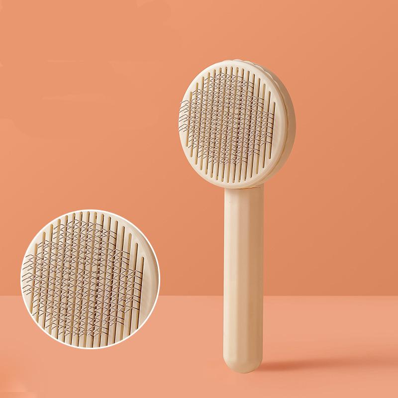 Haustier-Katzenbürste, selbstreinigende Zupfbürste für Katzen, Hunde, Haare, entfernt Tierhaare, Kamm, Haustierpflege-Werkzeug, Katzenzubehör 20x7.5cm beige