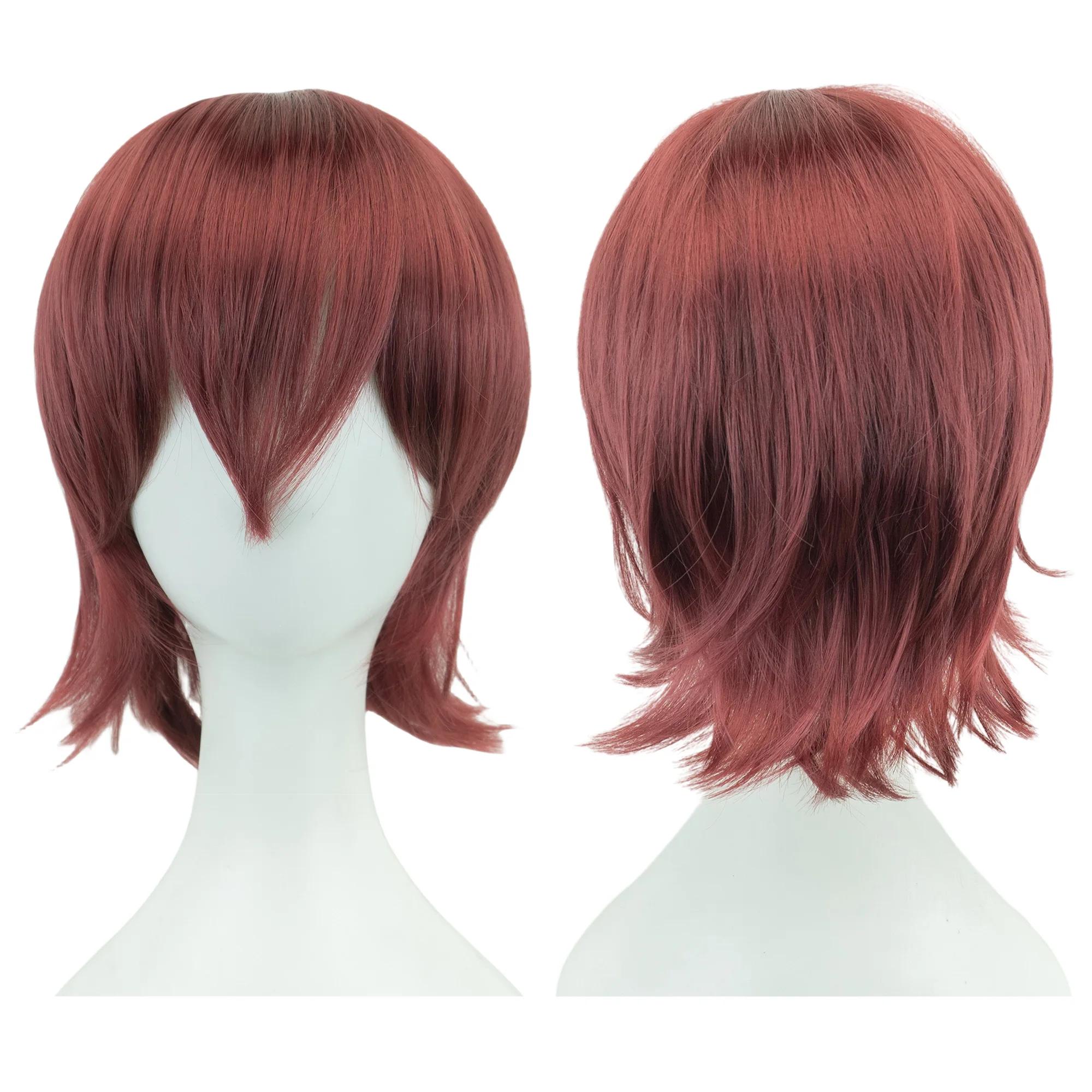 Synthetische Unisex 12 Zoll Kurze Cosplay Haare Party BOB Perücken mit Pony Rosa Blond Orange Halloween Kostüm Lolita Perücke Burgundy-12inches