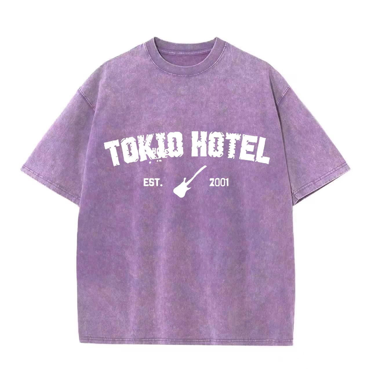 Retro Washed Vintage T-Shirt Rockband Tokio Hotel Kaulitz T-Shirt Herrenmode Casual Pullover Sweatshirt Männer Frauen T-Shirt XL gray