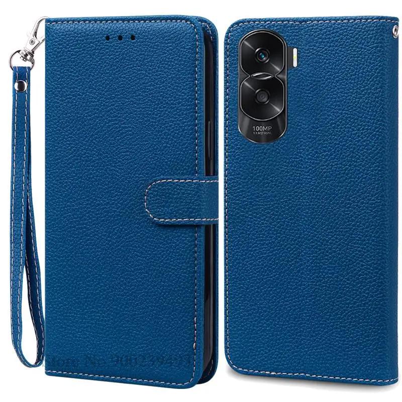 16 Farben Honor 90 Lite Hülle für Honor 90 Lite 5G Hülle Leder Brieftasche Flip Case für Huawei Honor 90 Lite 5G Schutzhülle Kartensteckplatz Halter Abdeckung blau