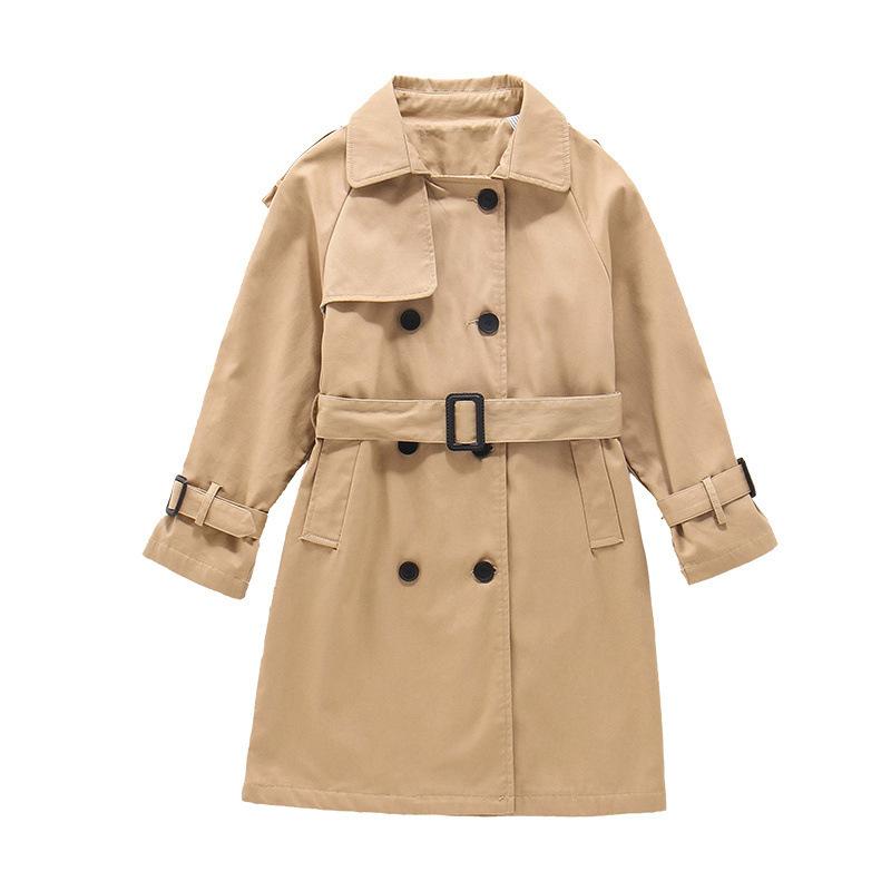 Lange Trenchcoats für Teenager-Mädchen, modische Windjacke im England-Stil für Mädchen, Frühling und Herbst, Kinderbekleidung 120 khaki