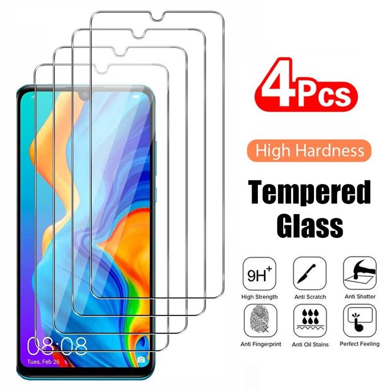 4PCS Gehärtetes Glas für Huawei P30 P20 Lite P10 Plus Schutzglas für Huawei P30 Lite P40 P50 P40 Lite E 5G Displayschutz Huawei P30 Lite reinfarbig