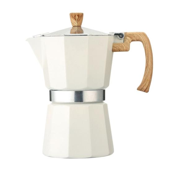 Moka Pot Espresso Maker Leicht zu reinigende Herd-Kaffeemaschine aus Aluminium, kubanische Kaffeemaschine im italienischen Design für vollen Geschmack 300ML weiß