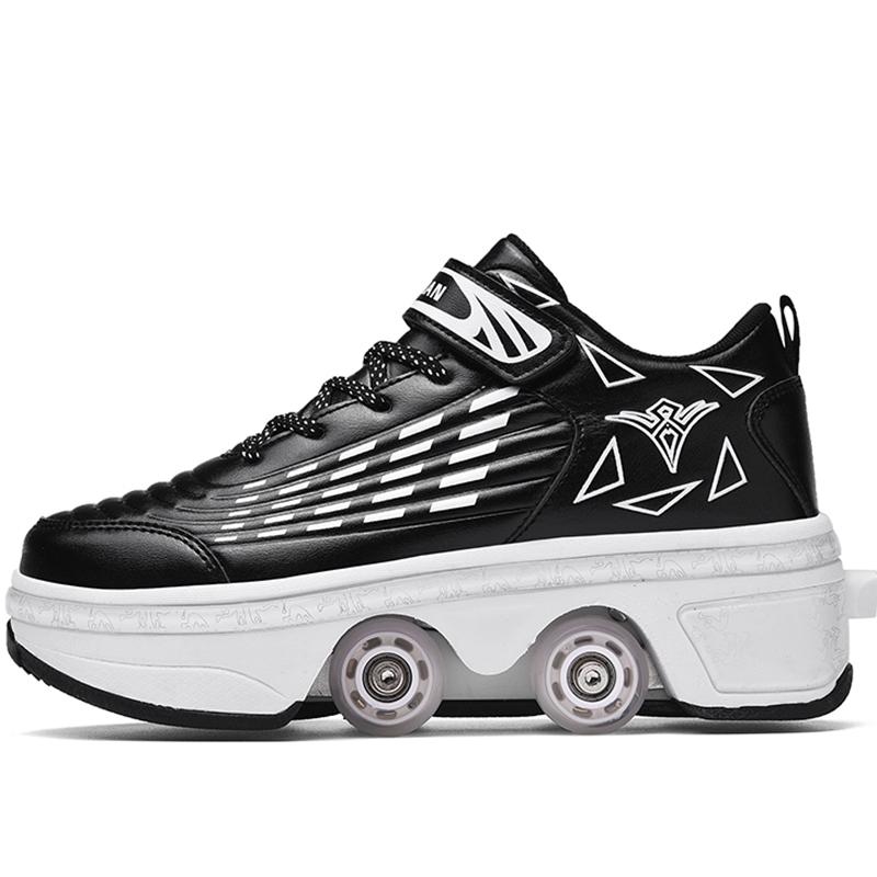 Roller Roller Schuhe 4-Rad Deformationsschuhe Rollschuhe Herren und Damen Erwachsene Ausreißerschuhe Schlittschuhe Schuhe mit Rädern 41 schwarz/graue