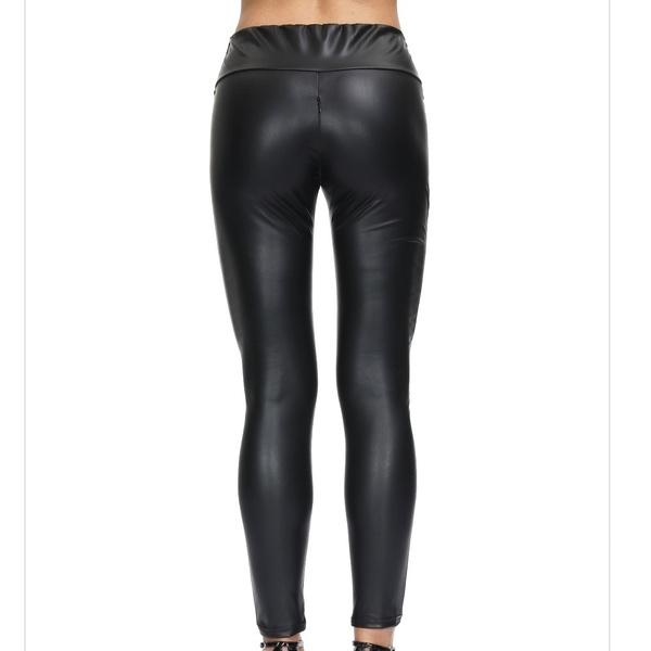 5 Farben Leder Leggings Damen Rückenreißverschluss Lederhose Strumpfhosen Sexy Lederhose One Size schwarz
