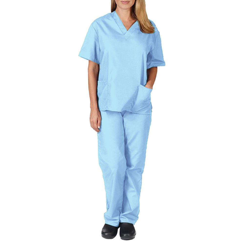 Männer & Frauen Kurzarm V-ausschnitt Top + Hose Pflege Arbeits Uniform Set Anzug Gesundheits Arbeiter Arbeitskleidung Schützen Uniform arzt Kleidung S rot