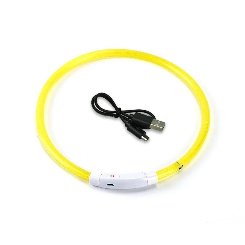 LED-Hundehalsband, leuchtendes USB-Hundehalsband für Katzen, 3 Modi, LED-Licht, leuchtendes Verlustpräventions-LED-Halsband für Hunde, Haustier-Hundezubehör 35CM gelb