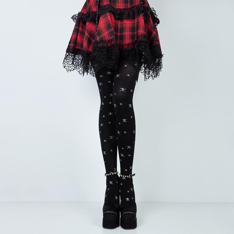 Winter, Strümpfe Print Kleiner Schädel, Schwarze Halloween Party Leggings Strümpfe One size fits all schwarz