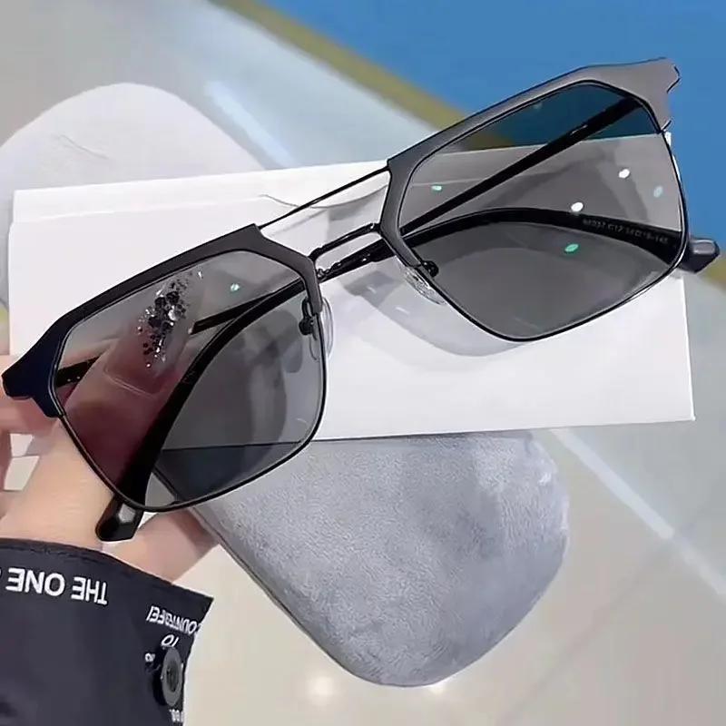 Farbwechselnde Myopie-Brille Luxus-Metall-Sonnenbrille mit doppeltem Steg Optische Brille mit Minus-Dioptrien -3.0