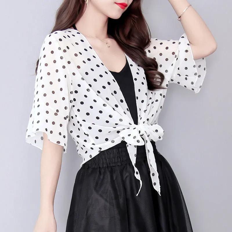 Bedruckter Sonnenschutzmantel für Damen über Chiffon-Oberteil für Damen, kurzer Sommerschal für Damen, Übergröße, dünner Mantel XXL