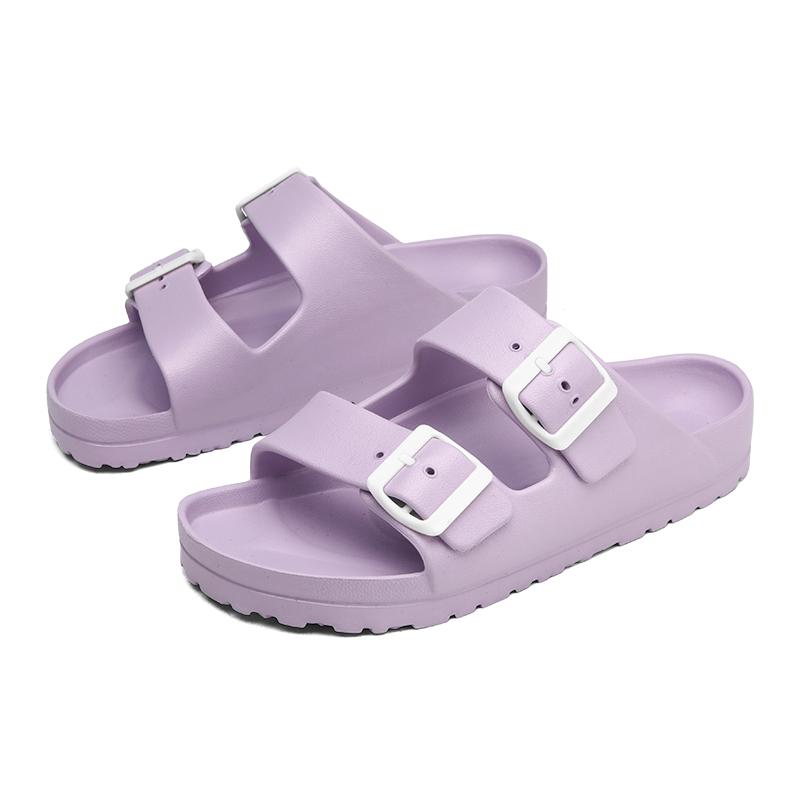 Weiße Pantoffeln Damen Leichtgummi Birken Sandalen mit Zwei Verstellbaren Riemen Doppelte Schnallen Hausschuhe Indoor Schlappen Pantoffel 37 violett