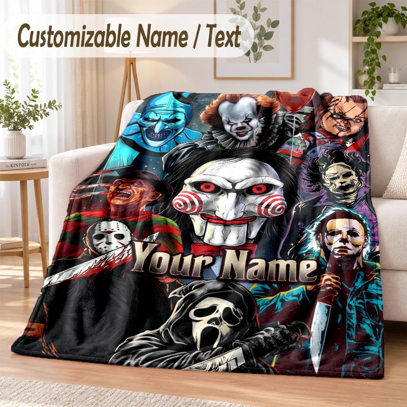 Terrifier Art the Clown Benutzerdefinierter Name Flanell-Kuscheldecke Weich Warm für Sofa Bett Innenbereich Heimgebrauch 80cmx120cm
