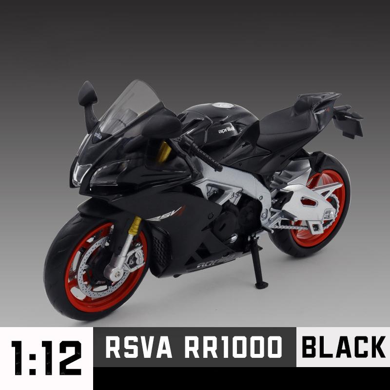 1/12 Aprilia RSV4 Legierung Motorrad Modell Spielzeug Druckguss mit Stoßdämpfern Modell Motorrad Sammlung Jungen Spielzeug Geschenke Dekoration schwarz