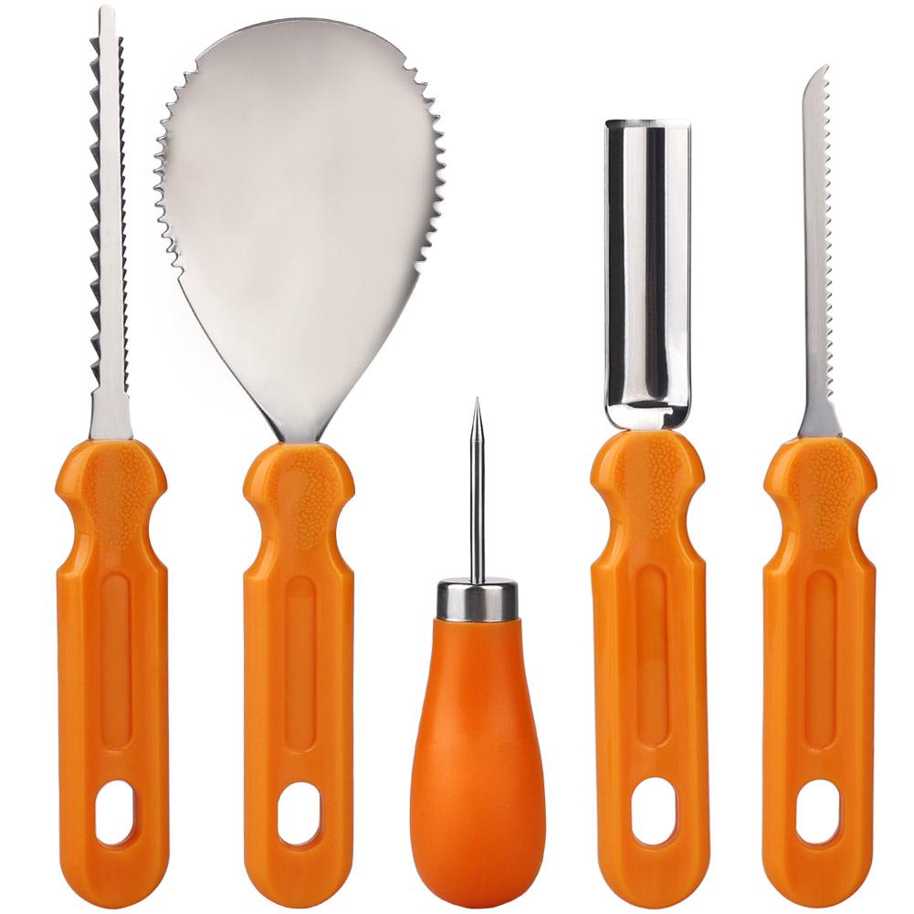 5 STÜCKE Halloween Kürbis Schnitzwerkzeuge PP Edelstahl Kürbis Schneidezubehör Werkzeugset für Kunst