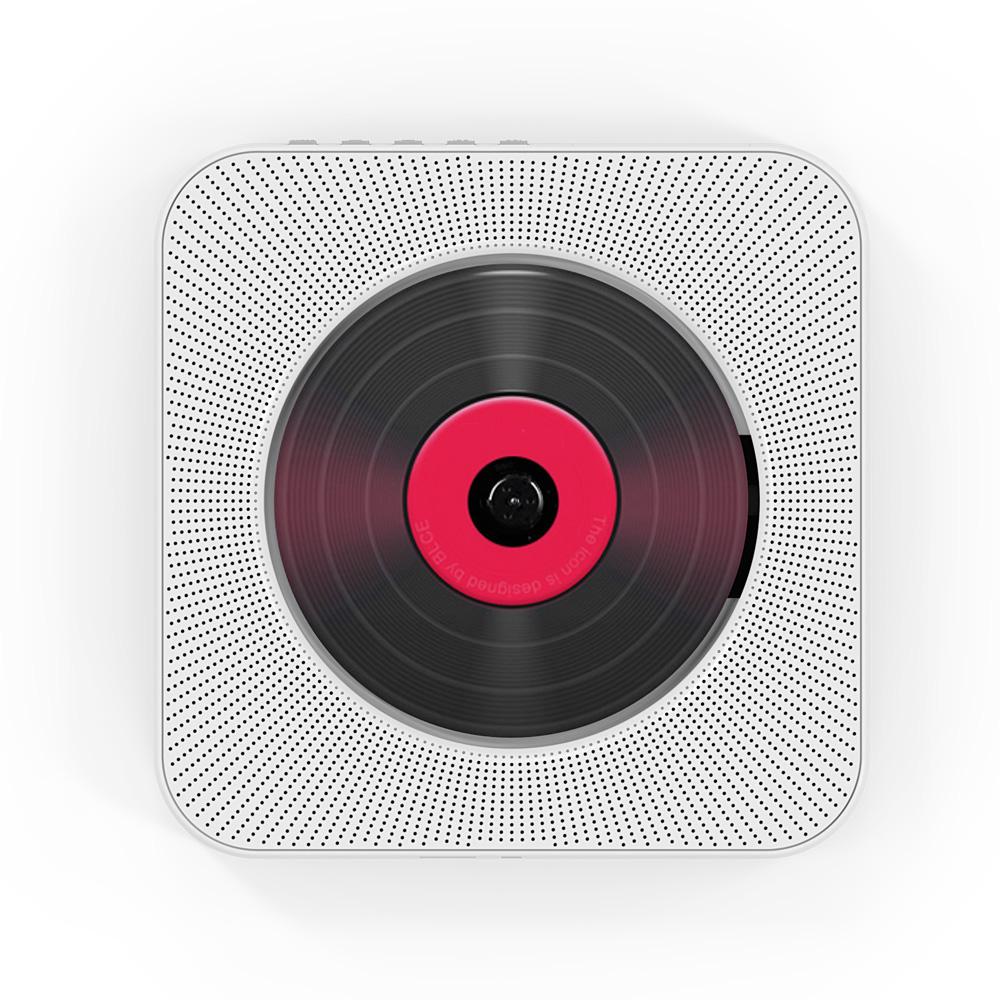 Wandmontierter CD-Player, Bluetooth-Lautsprecher, Home-Audio-Boombox mit Fernbedienung, FM-Radio, AUX-Eingang EU Plug weiß