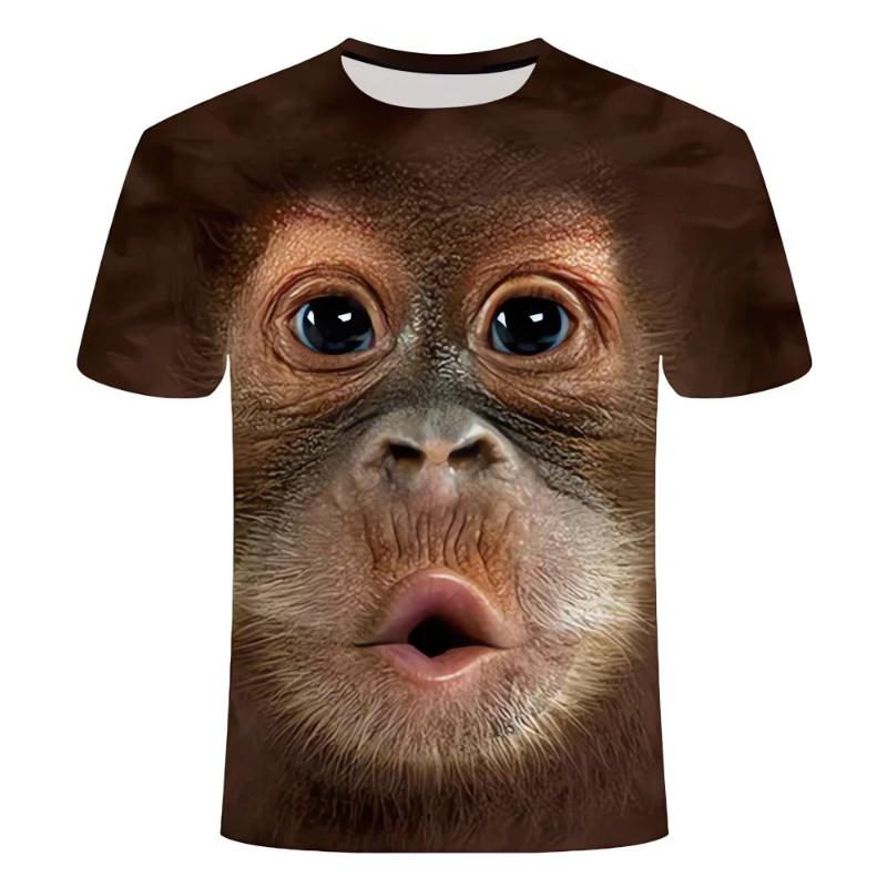 Heiße neue Mode für Herren T-Shirt Mode 3D Affe Print Casual Kurzarm T-Shirt Herren Spaß Kleidung Rundhals lose übergroß M