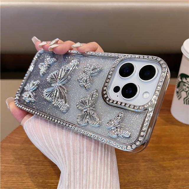 Für iPhone 16 Pro Max Luxus Glitzer Schmetterling Beschichtung Rahmen Handyhülle Für iPhone 11 12 13 14 15 16 Plus Strass Abdeckung For iPhone 13