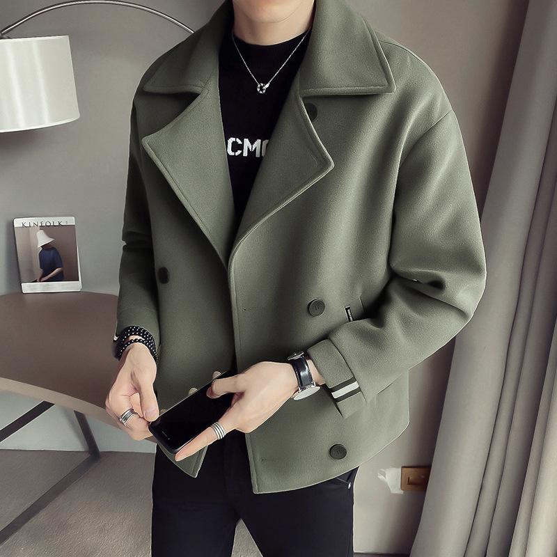 Herbst und Winter Mode Neue männer Windjacke Mantel Britischen Freizeit Warm Woolen Mantel Männer 2XL grün
