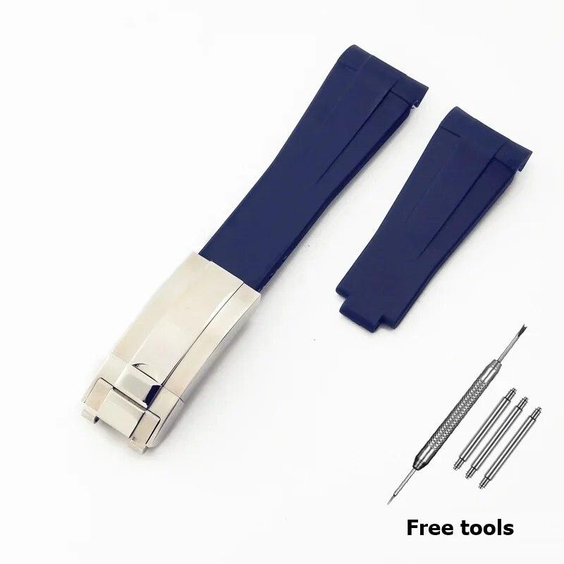 20 mm 21 mm Premium-Silikonarmband für Rolex Submariner DAYTONA GMT Yacht-Master Series Zubehör Ersatz-Uhrenarmband Blue-S 20mm no logo