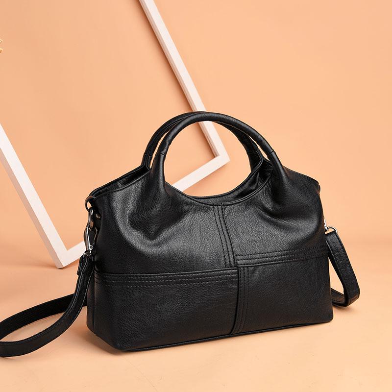 Weiche PU Leder Handtasche Hohe Qualität Frauen Tasche Casual Weibliche Messenger Tasche Solide Schulter Tasche Damen Umhängetasche 29x11x21cm schwarz