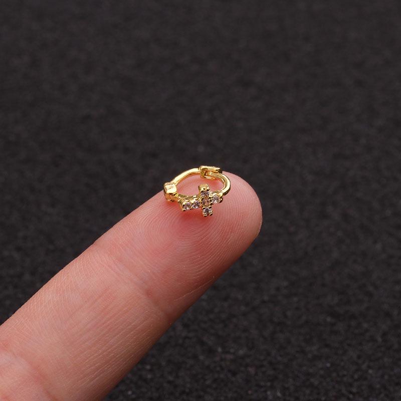 Exquisiter kleiner Creolen-Ohrring, Gold, Silber, Roségold, Kreuz, Schleife, Blume, Zirkon, Knorpelohrring, Körperpiercing-Schmuck 3 gold