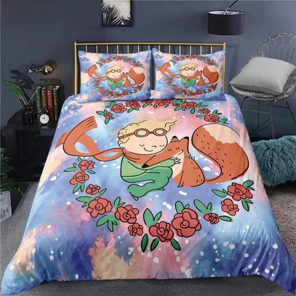 Anime Kleine Prinz Le Petit Prince Bettwäsche Set Jungen Mädchen Twin Queen-Size Bettbezug Kissenbezug Bett Kinder Erwachsene EU Single 135x200cm
