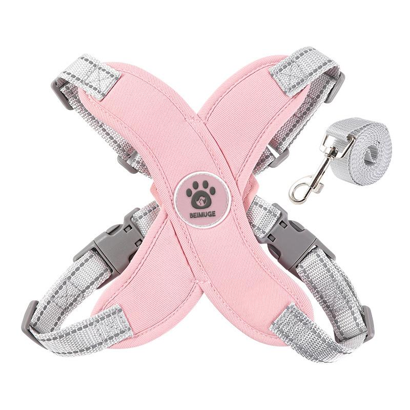 Hundeleine, Reflektierende Haustier-Brust- und Rückenweste, Kleine und mittelgroße Hunde-Spazierleine, Ausbruchsichere Hundeleine M rosa