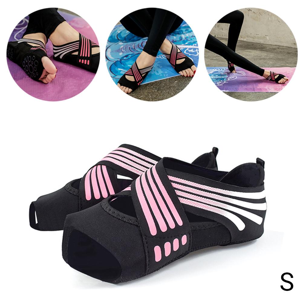 Yoga-Socken für Damen, Zehensocken, Pilates-Schuhe, Fitness-Socken mit gekreuzten Riemen, rutschfeste Indoor-Yoga-Socken rosa