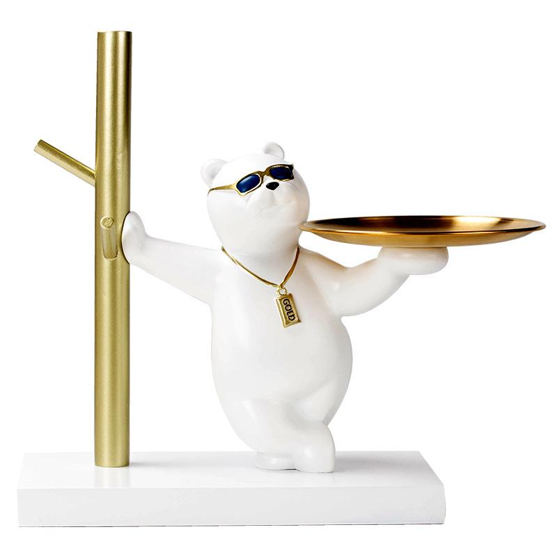Licht Luxus Cartoon Tier Bär Eingang Schlüssel Lagerung Desktop Dekorationen Snack Platte Obst Süßigkeiten Tablett Zubehör white