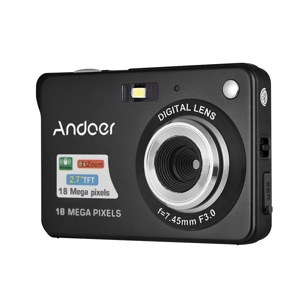 Andoer 18M 720P HD Digitalkamera Videocamcorder mit 2 wiederaufladbaren Batterien 8X Digitalzoom schwarz