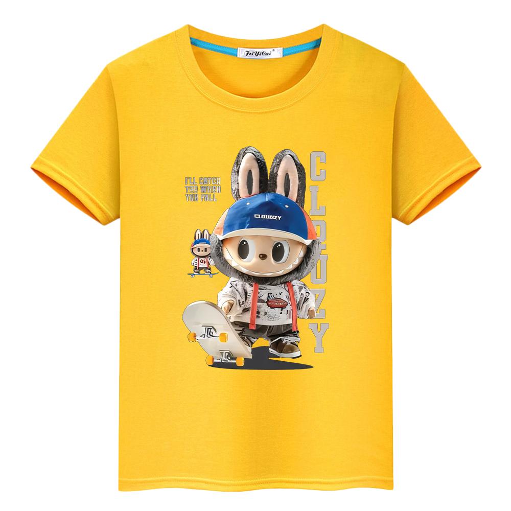 Kawaii Oberteile Niedliches Labubu T-Shirt für Kinder Jungen 4-14 Jahre Kleinkind Mädchen Kleidung Anime Kurz Pride T-Shirt Y2K Kinderkleidung Mädchen 120 gelb