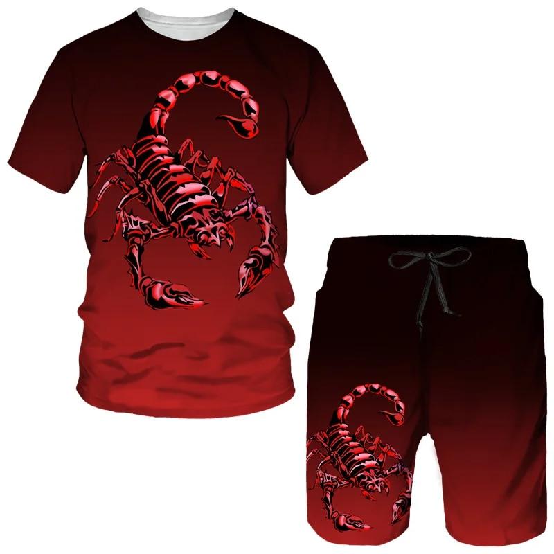 Scorpion Gradient 3D-Druck Herren-Zweiteiler-Sets Poison Graphic T-Shirt/Shorts/Anzug Hip Hop Streetwear Herren/Damen Sommer-Trainingsanzug XL