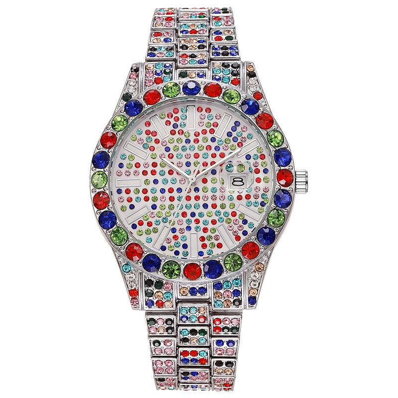 Herren Echte Große Marken Uhren Mode Lässige Legierungsarmband Datum Quarz Vintage Uhr Sss Lieferung Hip Hop Diamant Goldene Luxusuhr silber