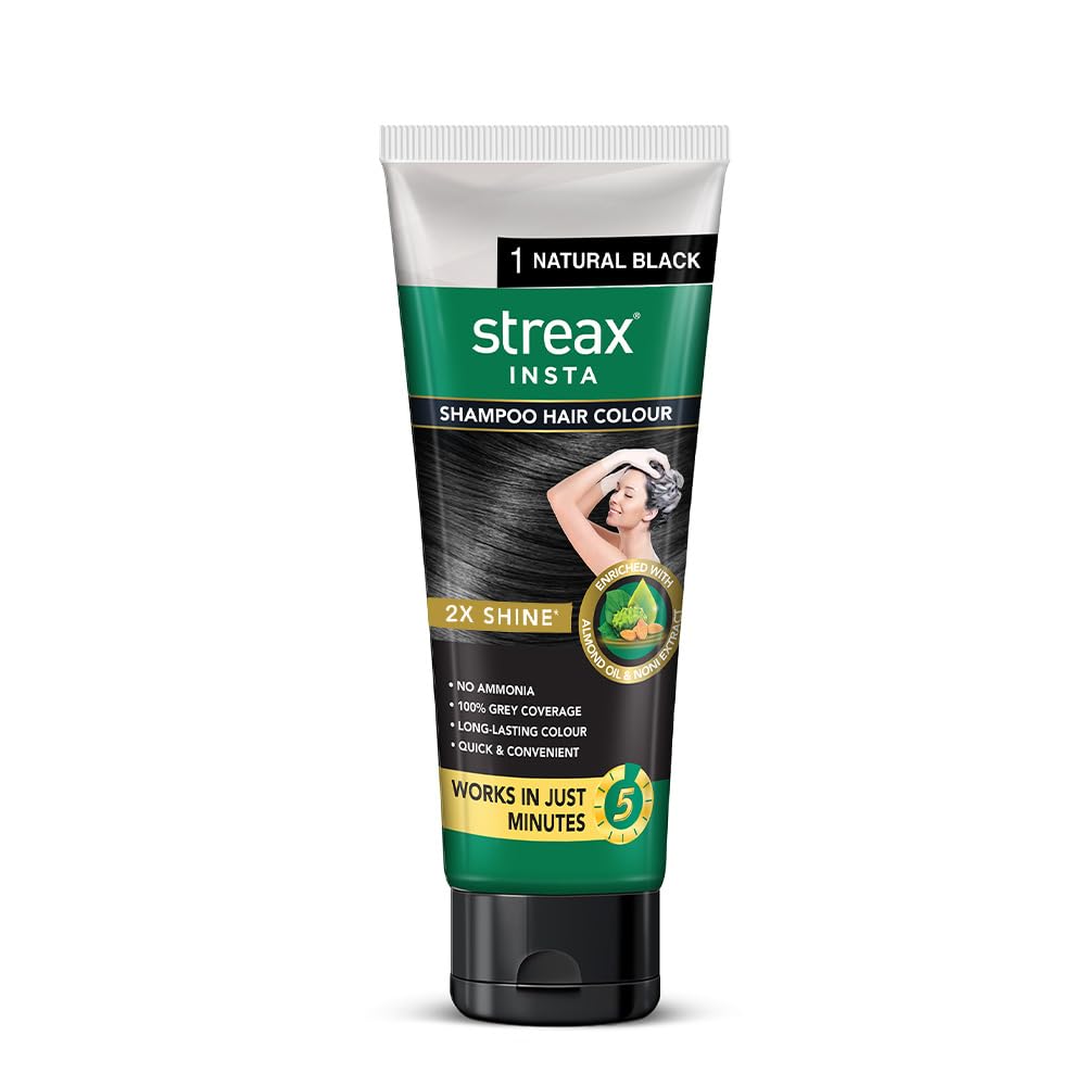 Streax Shampoo Haarfarbe 60ML Naturschwarz Einfache DIY Grauabdeckung Semi-permanente Haarfarbe Packung