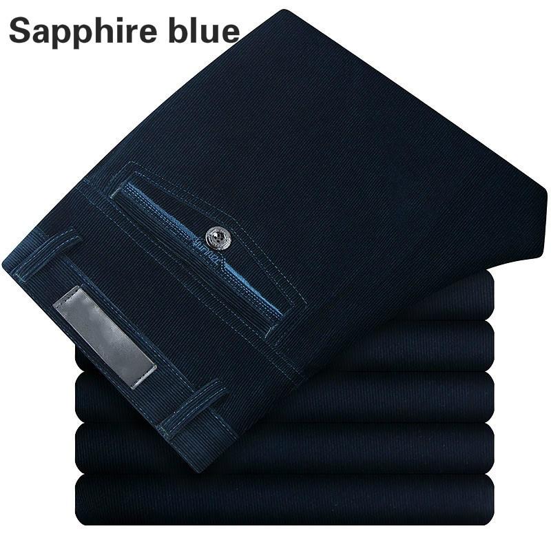 Hosen Männer Cord Cord Hosen Stretch Gerade Hosen Casual Lose Hohe Taille Vintage Retro 38 saphirblau
