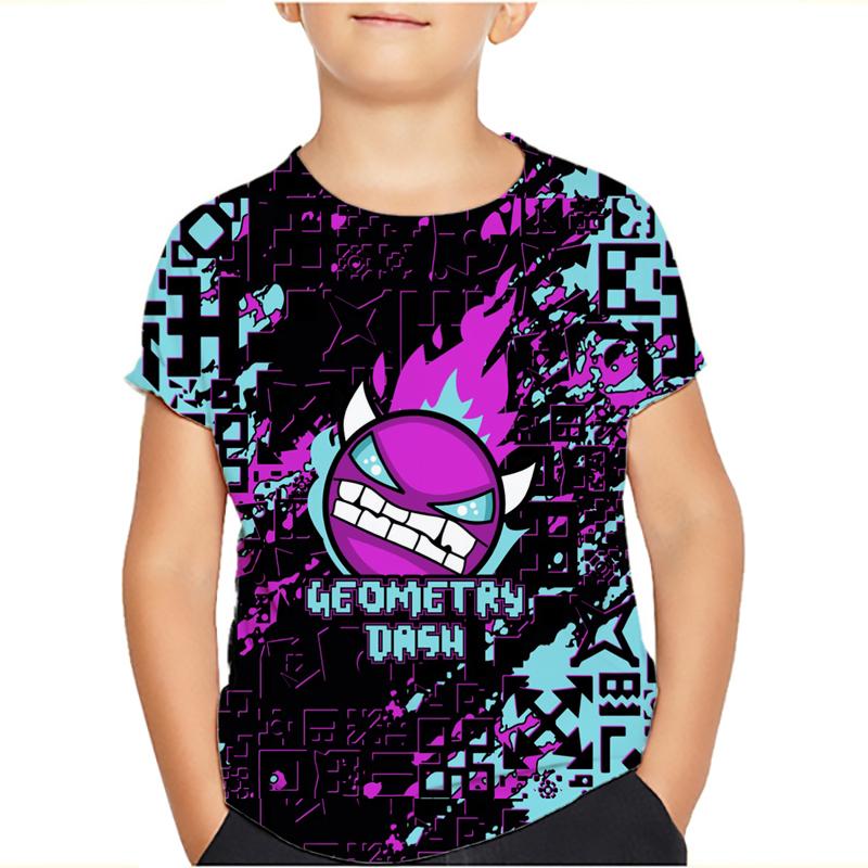 Angry Geometry Dash T-Shirt Tops für Kinderkleidung Sommer Casual Kinder T-Shirts Mädchen Jungen Kinder Cartoon T-Shirts 140 gold