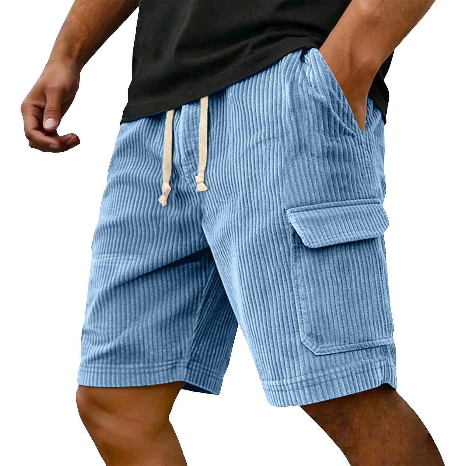 Herren Cord Cargo Shorts mit Taschen Kordelzug Taille Herren Sweatshorts Lässige Passform für den Alltag Baumwollshorts Herren M licht lila