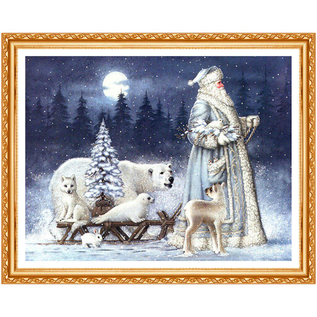 Vollrundes Weihnachtsmann-Muster, Diamant-Gemälde, Weihnachtsdekoration für Zuhause, Diamant-Stickerei, Porträt 20X30CM gray