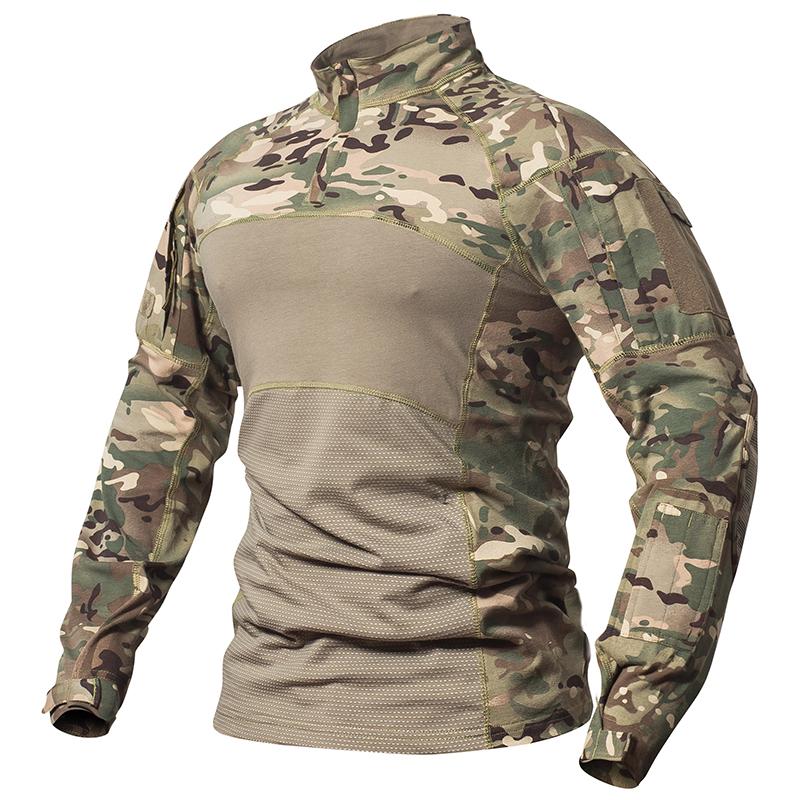 Camouflage Tactical Combat Shirt Männer Baumwolle Langarm Camo Militär T-Shirt Stretch Paintball Multicam Uniform Kleidung L capriblau