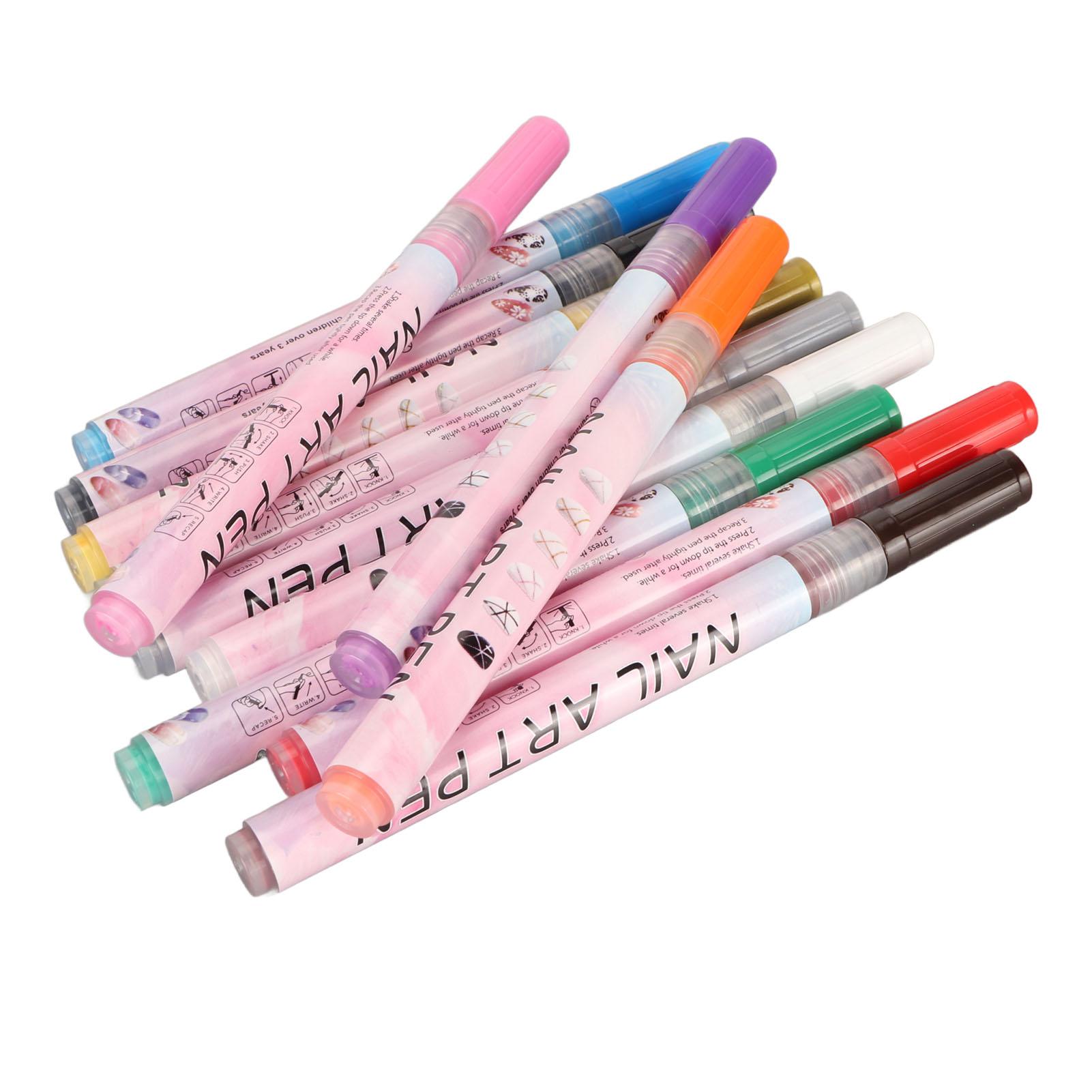 12-teiliges 3D-Nagellack-Stifte-Set, 0,5 mm Spitze, leuchtende Farben, einfach zu verwendendes 3D-Nagelkunst-Stifte-Set für Partys und die Familie