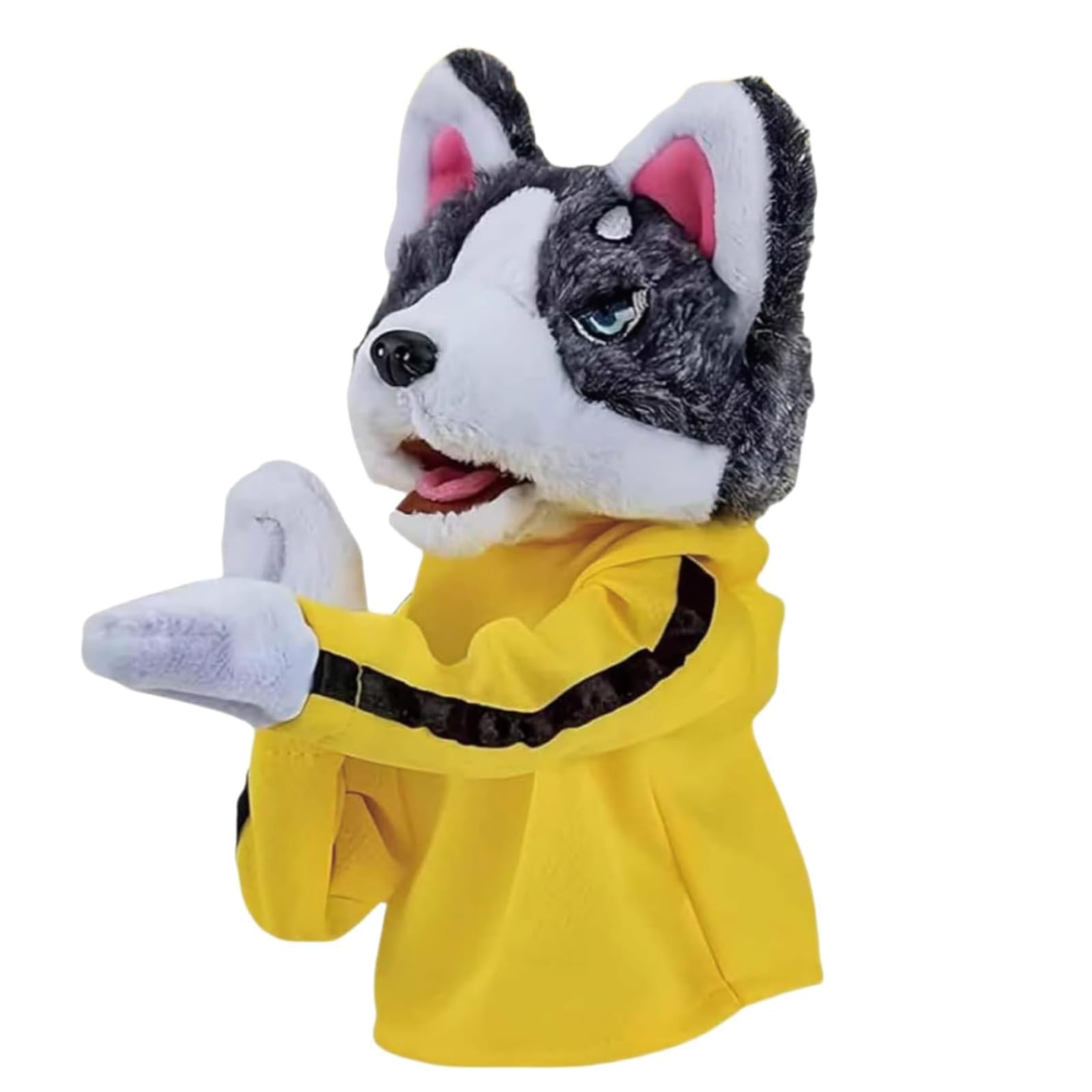 Kung Fu Tier Husky Handschuhe Hund Interaktiv Hand Boxen Marionette Fingerkampf Geräusch Plüschtier Kinderspielzeug Geburtstagsgeschenk 1/2 Stück OneSize black
