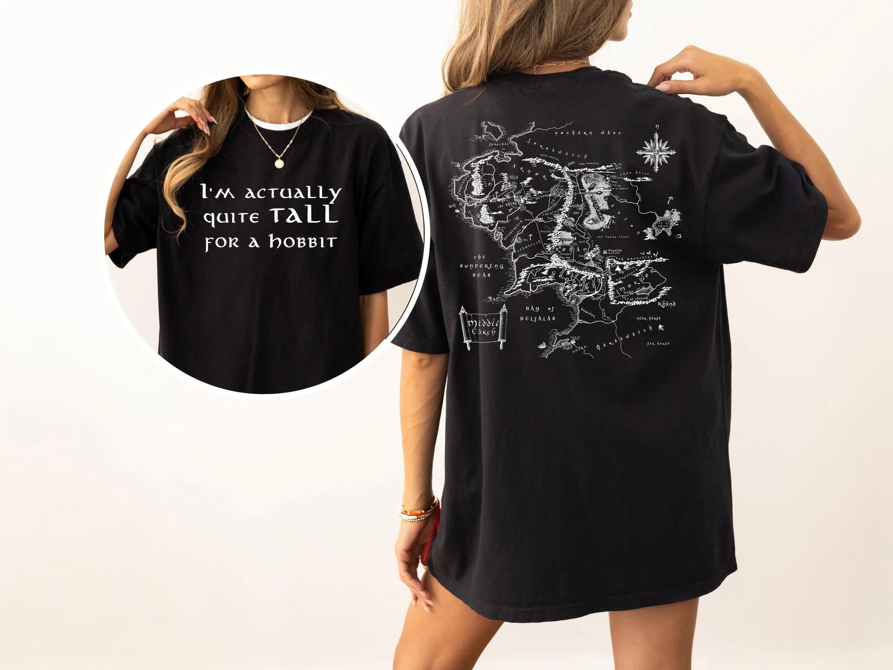 Herr der Ringe T-Shirt Großes Hobbit-T-Shirt Lustiges Geek-Geschenk Mittelerde Karte Bilbo Beutlin Gandalf Herr der Ringe L black