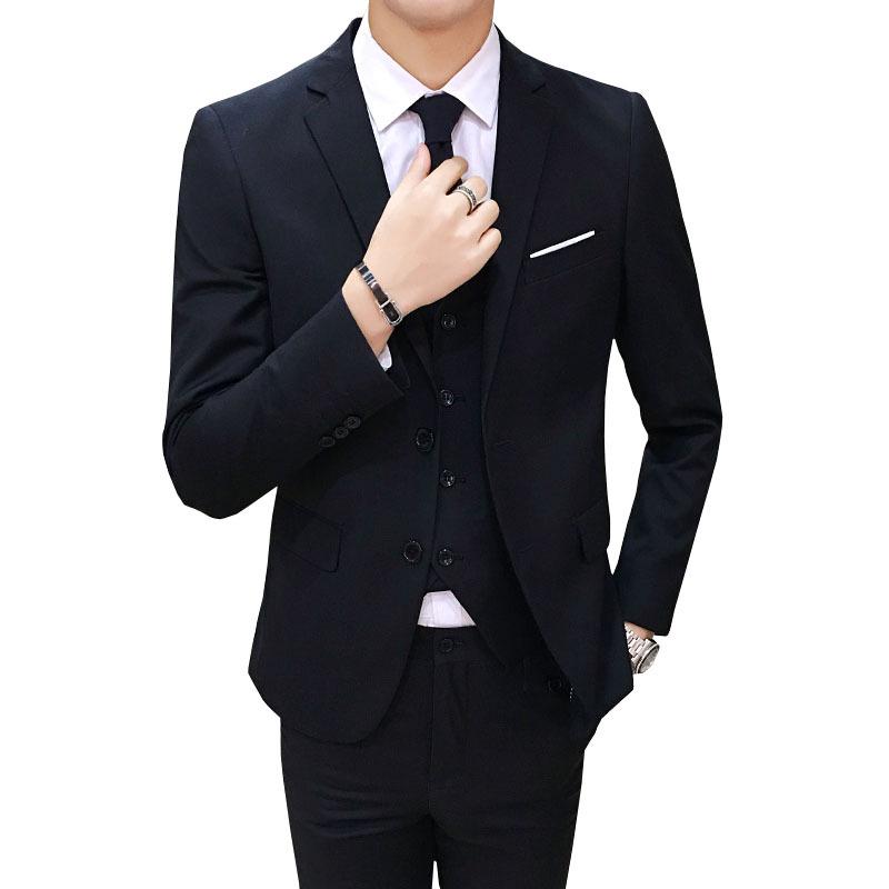 Freizeitanzug Anzug Herren Dreiteiliger Slim Fit Anzug Bräutigam Hochzeitskleid Britischer Stil M schwarz